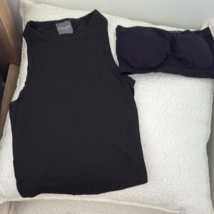 Black Sleeveless Crop Top and Bandeau Set